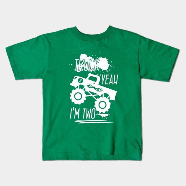 Truck Yeah Im Two, Monster Truck Birthday Gifts Kids T-Shirt by printalpha-art